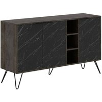 Kommode Dpenz, Wohnzimmerbuffet, Wohnzimmer-Sideboard, Moderne Küchen-Speisekammer, 142x36h83 cm, Oxid und Schwarzer Marmor - Dmora von DMORA