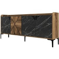 Kommode Fay, Wohnzimmerbuffet, Wohnzimmer-Sideboard, Moderne Küchen-Speisekammer, 180x35 h79 cm, Walnuss und Schwarz - Dmora von DMORA