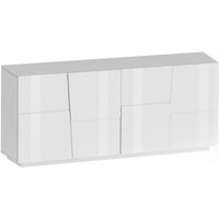 Kommode Yago, Wohnzimmer-Buffet, modernes Wohnzimmer-Kommode mit 4 Türen, 200x44x86 cm, glänzendes Weiß, mit verstärkter Verpackung - Dmora von DMORA