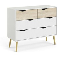 Kommode mit vier Schubladen, Weiß und Eiche, Maße 98 x 81 x 39 cm - Dmora von DMORA