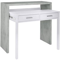 Konsolentisch Billings, Schreibtisch mit ausziehbarer Platte, PC-Schreibtisch mit 2 Schubladen, cm 99x36h88, Zement und Weiß - Dmora von DMORA