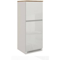 Küchen-Vorratsschrank Plinio, Mehrzweckschrank, 2-türiger Kühlschrankschrank, 100 % Made in Italy, 60 x 60 x 165 cm, glänzendes Weiß und Eiche - Dmora von DMORA