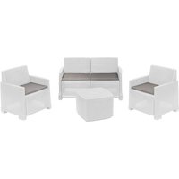 Lounge-Set für draußen Dbellucc, Garten-Set mit 2 Sesseln, 1 Sofa und 1 Aufbewahrungstisch, Rattan-Effekt mit Kissen, 100 % Made in Italy, Anthrazit von DMORA