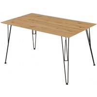 Moderner Tisch, mit Metallstruktur und Eiche laminierter MDF-Platte, 140x80x75 cm - Dmora von DMORA