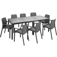 Outdoor Lounge Set Arret, Outdoor Lounge Set, Ausziehbarer rechteckiger Tisch mit 8 Stühlen mit Armlehnen, Made in Italy, Anthrazit - Dmora von DMORA