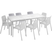 Outdoor Lounge Set Arret, Outdoor Lounge Set, Ausziehbarer rechteckiger Tisch mit 8 Stühlen mit Armlehnen, Made in Italy, Weiß - Dmora von DMORA