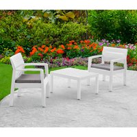 Outdoor-Lounge-Set Dalfier, Gartengarnitur mit 2 Sesseln und 1 Couchtisch, Innen- und Außensitzgruppe mit Kissen, 100 % Made in Italy, Weiß - Dmora von DMORA