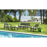 Outdoor-Lounge-Set Dgyas, Gartengarnitur mit 2 Sesseln, 1 Sofa und 1 Couchtisch, Innen- und Außensitzgruppe mit Kissen, 100 % Made in Italy, von DMORA