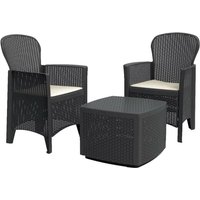 Outdoor-Lounge-Set Dkon, Gartengarnitur mit 2 Sesseln und 1 Containertisch, Sitzecke in Rattan-Optik, 100 % Made in Italy, Anthrazit - Antracite von DMORA