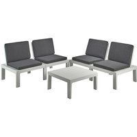 Outdoor-Lounge-Set Dmur, Gartengarnitur mit 4 Sitzplätzen mit Rückenlehne und 1 Multifunktionsmodul, Sitzecke mit Kissen, 100 % Made in Italy, Weiß Outdoor-Lounge-Set Dmur, Gartengarnitur mit 4 Sitzplätzen mit Rückenlehne und 1 Multifunktionsmodul, Sitzecke mit Kissen, 100 % Made in Italy, Weiß von DMORA