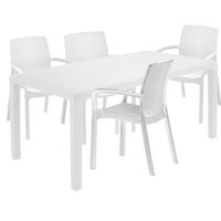 Outdoor-Lounge-Set Sover, Outdoor- und Indoor-Lounge-Set, fester rechteckiger Tisch mit 4 stapelbaren Stühlen, Made in Italy, Weiß - Dmora von DMORA