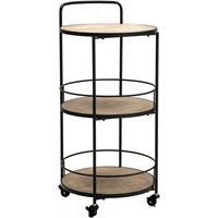 Dmora - Runder Trolley aus Metall und Holz, mit 3 Ablagen und praktischen Rädern, Farbe schwarz, Maße 41,5 x 82 x 40 cm von DMORA