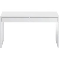 Schreibtisch Houston, Wendbarer Bürotisch, PC-Halter Studiertisch mit 2 Schubladen, cm 138x50h75, Glänzend weiß - Dmora von DMORA