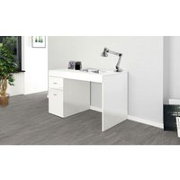 Schreibtisch mit Schubladen und Aufbewahrungsplatte, Made in Italy, Computertisch, PC-Schreibtisch, cm 100x60h75, Farbe Lärche weiß glänzend - Dmora von DMORA