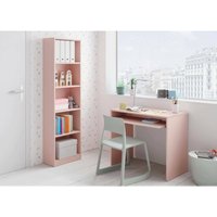 Dmora - Schreibtisch Dcapezz, Schreibtisch mit Regal, PC-Halter Arbeitstisch für Büro oder Schlafzimmer, Schreibtisch, 90x54h79 cm, Rosa von DMORA
