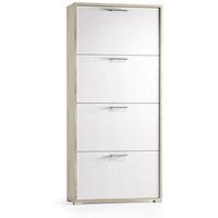 Schuhregal Rosa, Mehrzweck - Eingangsmöbel mit 4 Klapptüren, Schuhschrank mit doppelter Tiefe, 100% Made in Italy, Cm 67x28h147, Weiß und Ulme - Dmora von DMORA