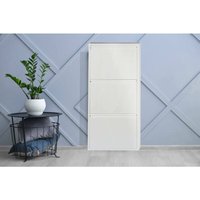 Schuhschrank aus Metall mit drei Türen mit Klappe, Farbe weiß, Maße 50 x 103 x 15 cm - Dmora von DMORA