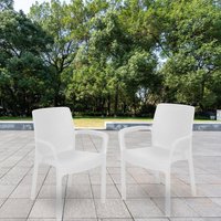 Gartenstuhl Torino, Gartensitz, Stuhl für Esstisch, Sessel für den Außenbereich in Rattan-Optik, 100 % Made in Italy, Cm 54x60h82, Weiß - Dmora von DMORA