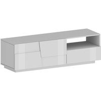 TV-Ständer Velio, niedriges Wohnzimmer-Kommode mit 2 Türen und 1 Schublade, TV-Ständer-Basis, 150x44x46 cm, glänzendes Weiß, mit verstärkter von DMORA