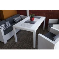 Tisch im Freien Debueh, rechteckiger Gartentisch, Mehrzweck-Gartentisch in Rattan-Optik, 100 % Made in Italy, 150x90h74 cm, Weiß - Dmora von DMORA
