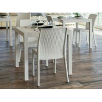 Tisch im Freien Marte, Fester quadratischer Tisch, Mehrzweck-Gartentisch in Rattan-Optik, 100% Made in Italy, Cm 80x80h74, Weiß - Dmora von DMORA