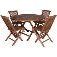 Tisch und 4 Stühle aus Teakholz mit achteckigem Tisch - Dmora von DMORA