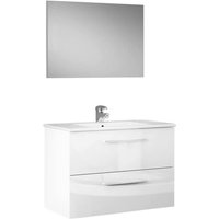 Unterschrank Dfell, Abgehängter Badezimmerschrank, Kleiderschrank mit 2 Schubladen und Spiegel, 80x45h57 cm, Glänzend Weiß - Dmora von DMORA