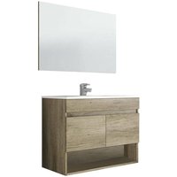 Unterschrank Dmele, 2-türiger Badezimmerschrank, Hängeschrank mit Regal und Spiegel, Waschbecken nicht enthalten, 80x45h64 cm, Eiche - Dmora von DMORA