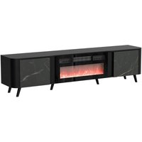 Vicino TV-Ständer, Wohnzimmer-Sideboard mit zwei Flügeltüren und elektrischem Kamin, vom Boden abgehoben, 191x40 h58 cm, Marmor und Schwarz Vicino TV-Ständer, Wohnzimmer-Sideboard mit zwei Flügeltüren und elektrischem Kamin, vom Boden abgehoben, 191x40 h58 cm, Marmor und Schwarz von DMORA