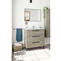 Unterschrank Dlo, Badezimmerschrank, Kleiderschrank mit 3 Schubladen und Spiegel, Waschbecken nicht enthalten, 80x45h86 cm, Eiche - Dmora von DMORA