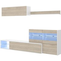 Wohnwand Adams, Modulares Eck-Wohnzimmerset, Multipositions-Wohnzimmermöbel mit LED-Licht, 260x41h180 cm, Eiche und Weiß - Dmora Wohnwand Adams, Modulares Eck-Wohnzimmerset, Multipositions-Wohnzimmermöbel mit LED-Licht, 260x41h180 cm, Eiche und Weiß - Dmora von DMORA