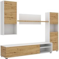 Wohnwand Dzuell, TV-Ständer-Wohnzimmerset, Mehrzweck-Wohnzimmermöbel, 220 x 41 x 180 cm, Node Oak und Weiß - Dmora von DMORA