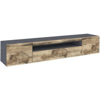 Wohnzimmer TV-Ständer, Made in Italy, TV-Ständer im Industriestil mit 3 Türen und Regalen, cm 200x40h37, Farbe Schiefer und Ahorn - Dmora von DMORA