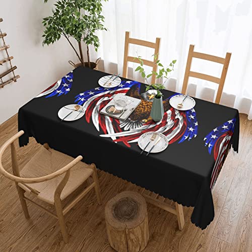 DMORJ Tischdecke mit USA-Flagge, Patriotischer Adler, waschbar, quadratische Spitze, 137,2 x 182,9 cm, perfekt für Buffet-Tische, Partys, Urlaubsessen usw von DMORJ