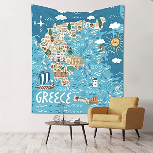 Griechenland-Karte Wandteppich: >> 152,4 x 130,9 cm Wandbehang Schlafzimmer Wohnzimmer Stoff Heimdekoration Ästhetik Wandteppich. von DMORJ