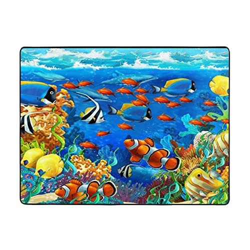 Ozean-Tropischer Fisch-Korallen-Teppich – 160 x 114 cm, weich im Griff, mit feinem Nickerchen, verschleißfest, Büro und Bett. Geeignet für Wohnzimmer. von DMORJ