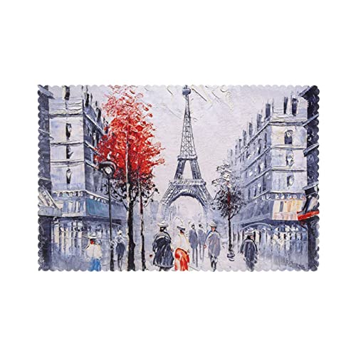 Paris City Tree Eiffelturm Kunst Platzsets für Esstisch, 6er-Set, 45,7 x 30,5 cm, leicht zu reinigen, Tischsets für den Tisch, hitzebeständig, wasserdicht. von DMORJ