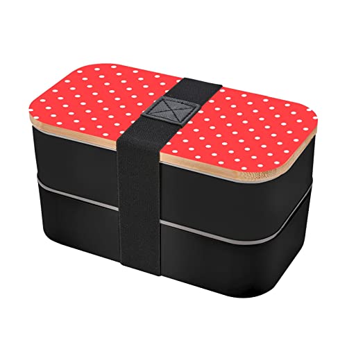 Rot und Weiß gepunktete Bento-Box mit doppeltem Riemen: >> mit Besteck, 18 x 10 cm, kein BPA, kein eigenartiger Geruch, geeignet für Picknick, Schule, Arbeit. Schwarz von DMORJ