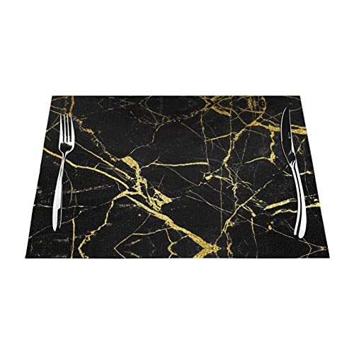 Schwarz Gold Marmor PVC gewebte Tischsets 4 Stück =>> Hitzebeständige Tischsets, rutschfest, hitzebeständig, leicht zu reinigen. 45,7 x 30,5 cm von DMORJ