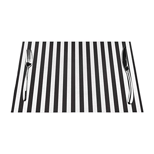Schwarz & Weiß gestreifte PVC-gewebte Tischsets 4 Stück: > hitzebeständige Tischsets, rutschfest, hitzebeständig, leicht zu reinigen. 45,7 x 30,5 cm von DMORJ