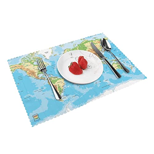 Weltkarte Tischsets für Esstisch, 4er-Set: leicht zu reinigen, hitzebeständig, wasserdicht, abwischbar, 45,7 x 30,5 cm. von DMORJ