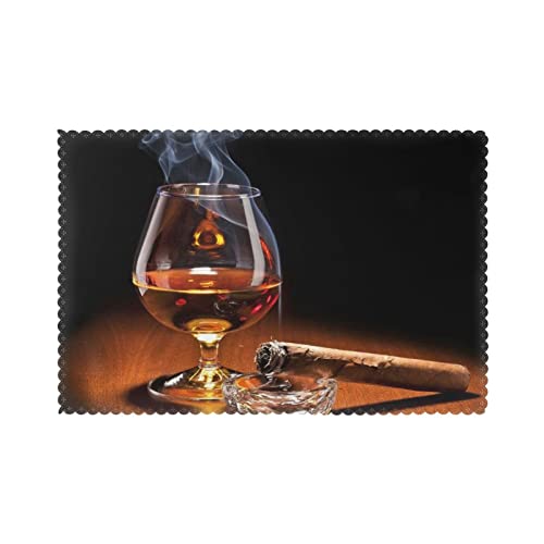Zigarren- und Whiskey-Tischsets für den Esstisch, 6 Stück, 45,7 x 30,5 cm, leicht zu reinigen, Platzsets für den Tisch, hitzebeständig, wasserdicht von DMORJ