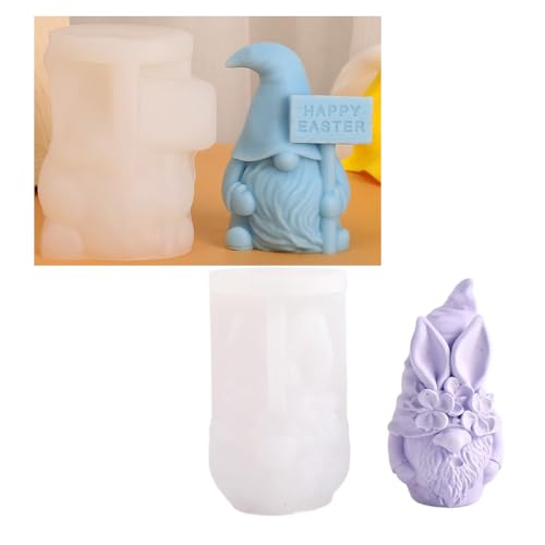 DMOYS 2 Stück 3D Silikonform Weihnachten,Silikonformen Gießformen Kerze Weihnachtsmann, Kerzenformen Silikon Weihnachten Zwerg DIY Silikon Kerzen Gießform rabbit 2pcs Silicone Mould Candle Santa von DMOYS