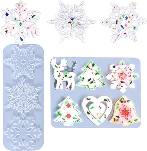 DMOYS 2 Stück Silikonform Weihnachten, Weihnachten Resin Formen, Harz Schneeflocke Silikon Form, DIY Backformen Werkzeuge,Cupcakes Kuchen Pudding Eiswürfel Gelee snow 2pcsSilicone Mould Candle Santa von DMOYS