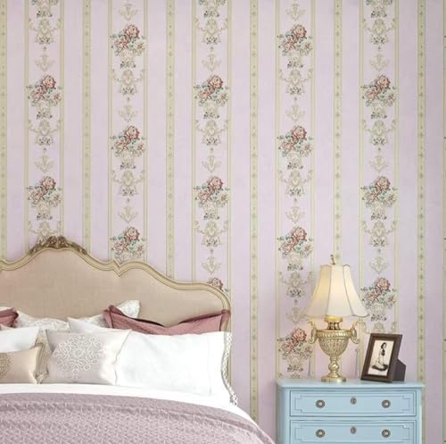 DMRLBYMC Selbstklebend Tapeten Vliestapete Gestreiftes Blumenmuster im modernen, minimalistischen Stil Wanddeko Bildtapete 3d Effekt Wand Dekoration Wohnzimmer Badezimmer Küche53x300cm.(Rosa) von DMRLBYMC