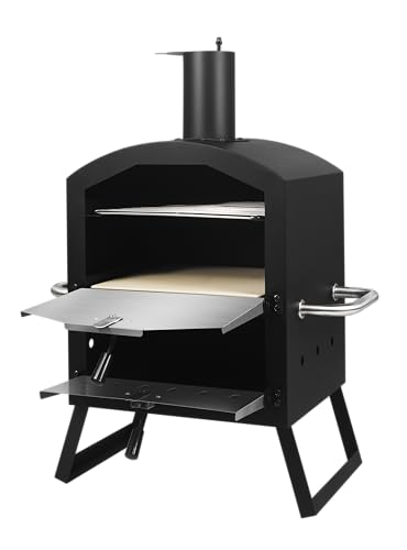 DMS® Germany Pizzaofen – mobiler Outdoor Holzofen Räucherofen - Pizzastein & Grillrost – Garten, Terrasse & Balkon – knusprige Steinofenpizza & Brot wie aus dem Holzbackofen - Kohle-/Pellets -PM-3000 von DMS