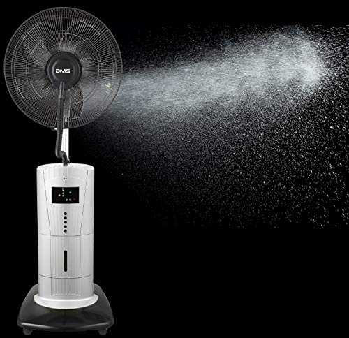 DMS 2in1 Mobiler Ventilator u. Luftbefeuchter | Fernbedienung | Sprühnebellüfter | Standventilator Mobil | Nebelfunktion | Zeitschaltuhr | Luftkühler | Oszillierend | Farbe: Silber | 3 Stufen | 100W von DMS