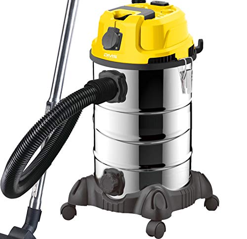 DMS Industriestaubsauger mit 2300 Watt | Nasssauger | Trockensauger | Edelstahl | Blasfunktion | Filterreinigungssystem | beutellos | 30 Liter Fassungsvermögen | Gelb von DMS