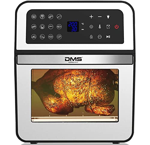 DMS XXXL 12 Liter Heißluftfritteuse Fritteuse| Backofen | Heißluftgrill | Dörrautomat | Drehgrill und Drehspieß | fettfrei und ohne Öl | inklusive 12 Programmen und digitalem Touch Display | 1800 Watt von DMS