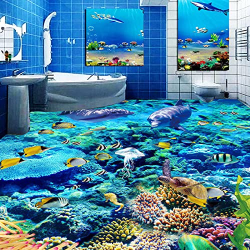 Benutzerdefinierte Größe 3D Fototapete Unterwasserwelt Bodenbelag PVC Badezimmer 3D Raumboden Dekoration Wandbild Vinyltapete Wohnkultur,200cmX140cm von DMSC